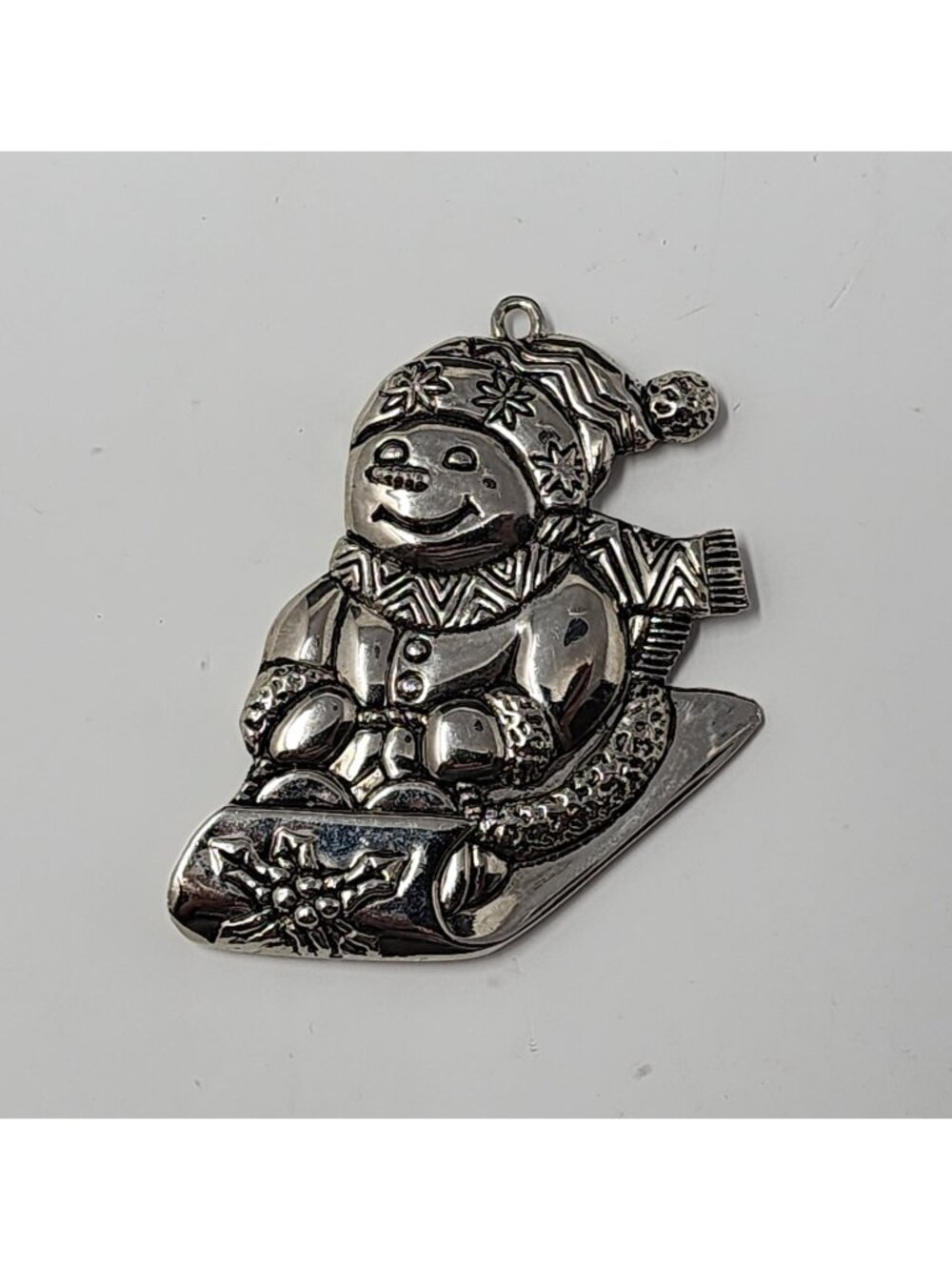 Gorham Silver Plated Snowman on Sled Hanging Ornament Christmas Holiday VTG